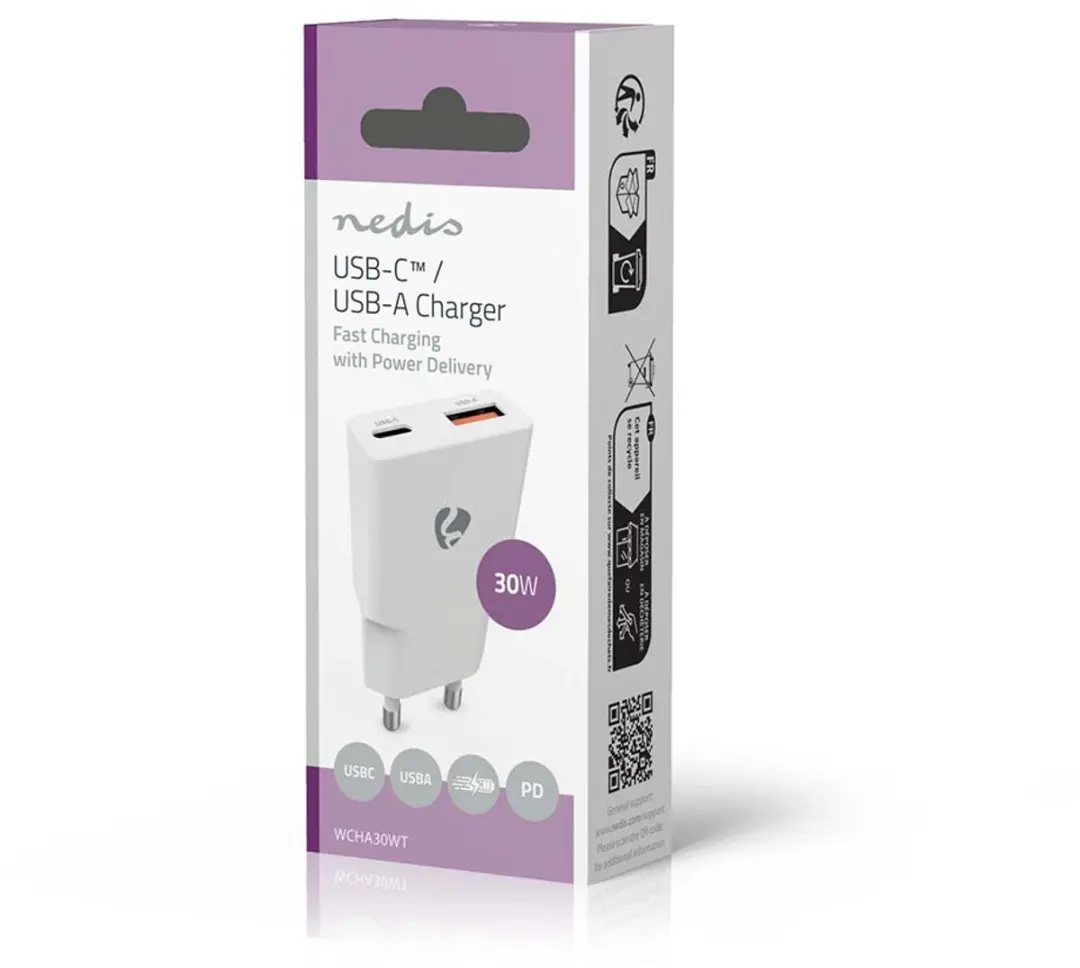 Nedis WCHA30WT Oplader 30W - USB-A/USB-C - Wit