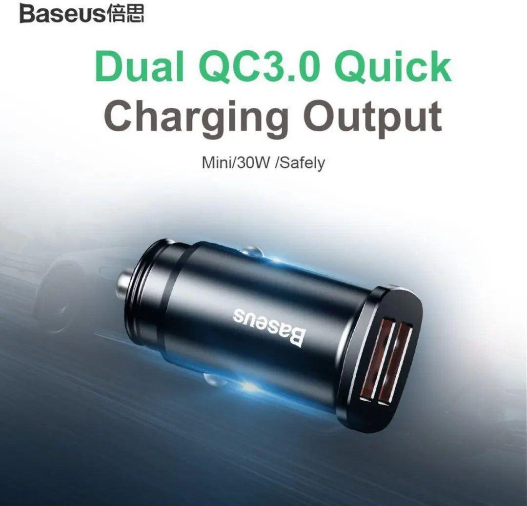 Baseus CCALL-DS01 Auto Oplader - 2x USB 30W - Zwart