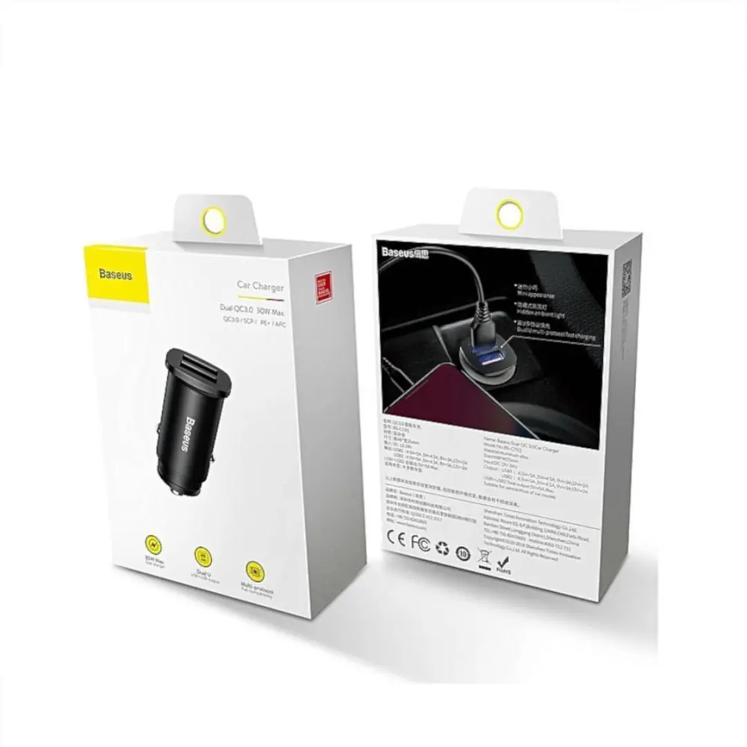 Baseus CCALL-DS01 Auto Oplader - 2x USB 30W - Zwart