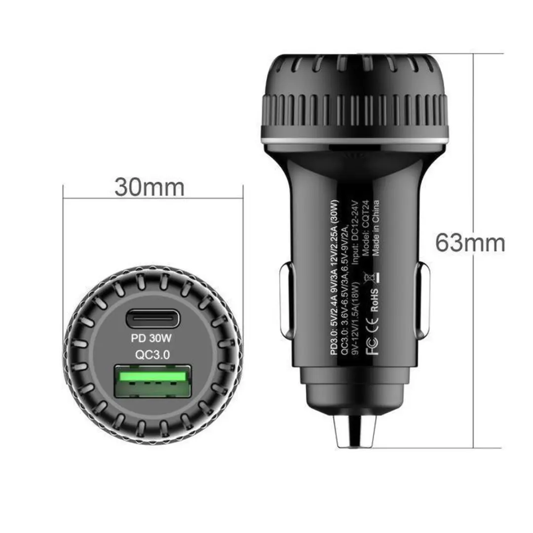 NÖRDIC CARC-N1001 Autolader 30W - USB-C PD 30W & USB-A QC 18W - Zwart