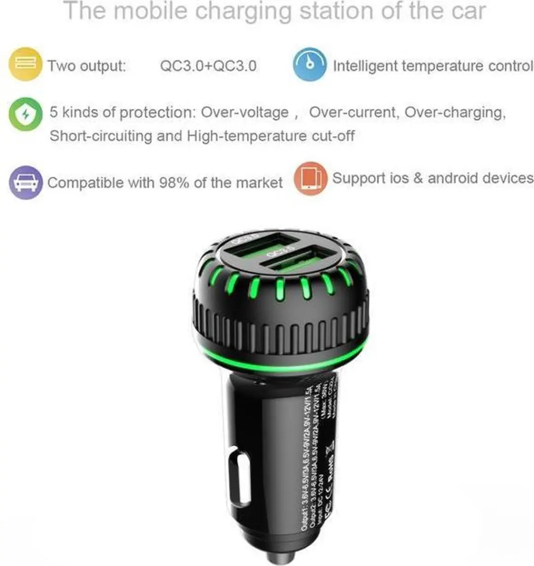 NÖRDIC CARC-N1001 Autolader 30W - USB-C PD 30W & USB-A QC 18W - Zwart