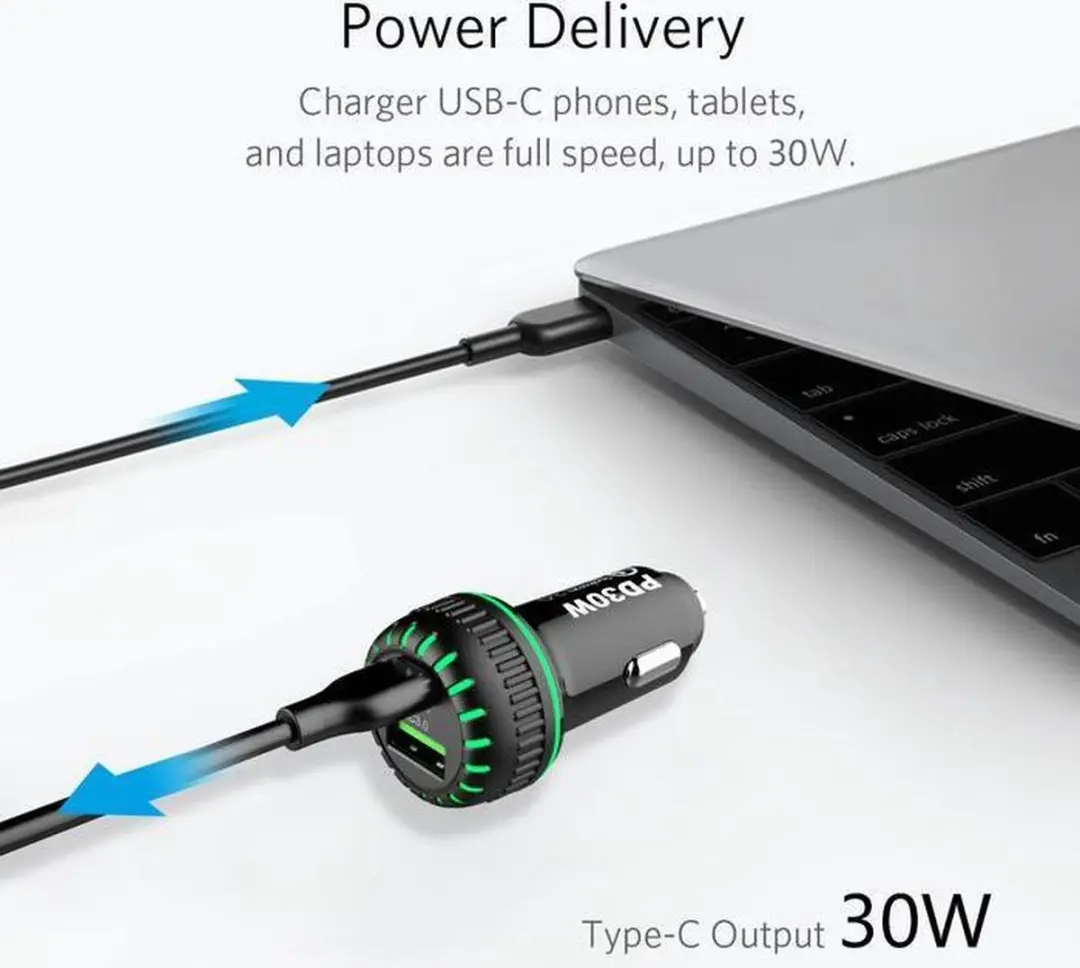 NÖRDIC CARC-N1001 Autolader 30W - USB-C PD 30W & USB-A QC 18W - Zwart