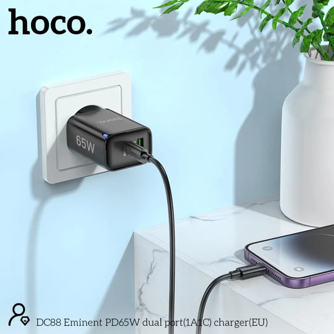 Hoco DC88 2-Poort Oplader 65W - PD QC3.0 - Wit