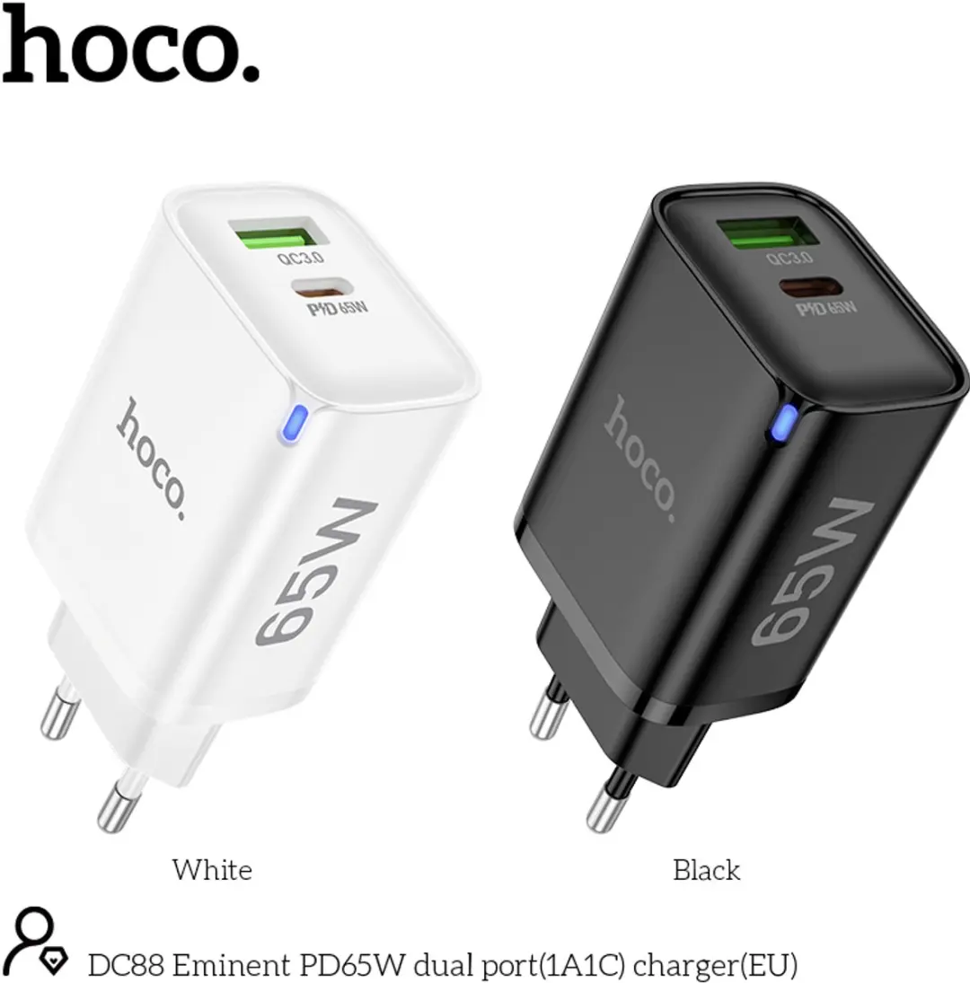 Hoco DC88 2-Poort Oplader 65W - PD QC3.0 - Wit