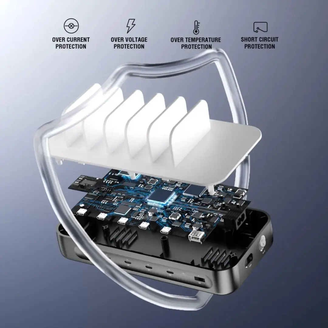 4Smarts Team 100W Laadstation - 5x USB-C 1x USB-A - Grijs