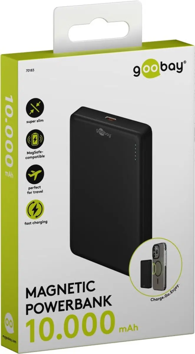 Goobay 70183 Magnetische Powerbank 10.000mAh - 15W - Zwart
