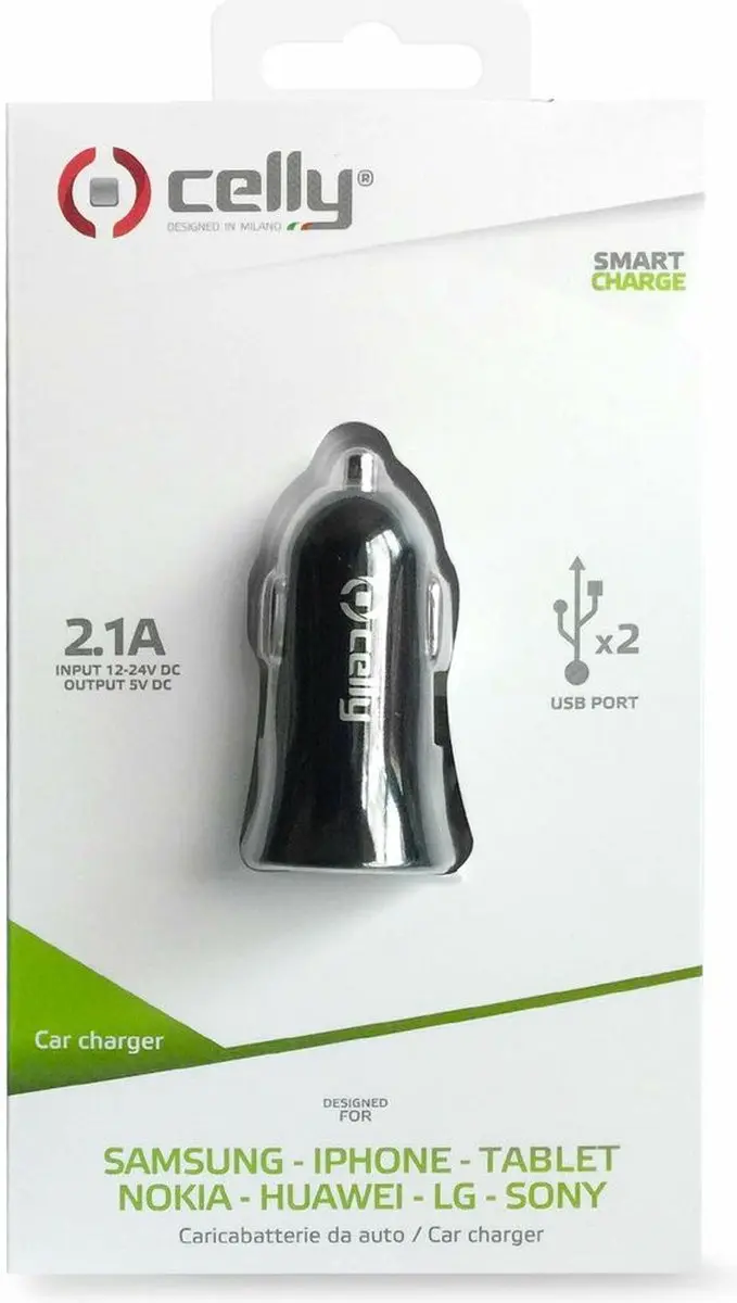 Celly CCUSB22 Autolader - 2x USB - Zwart