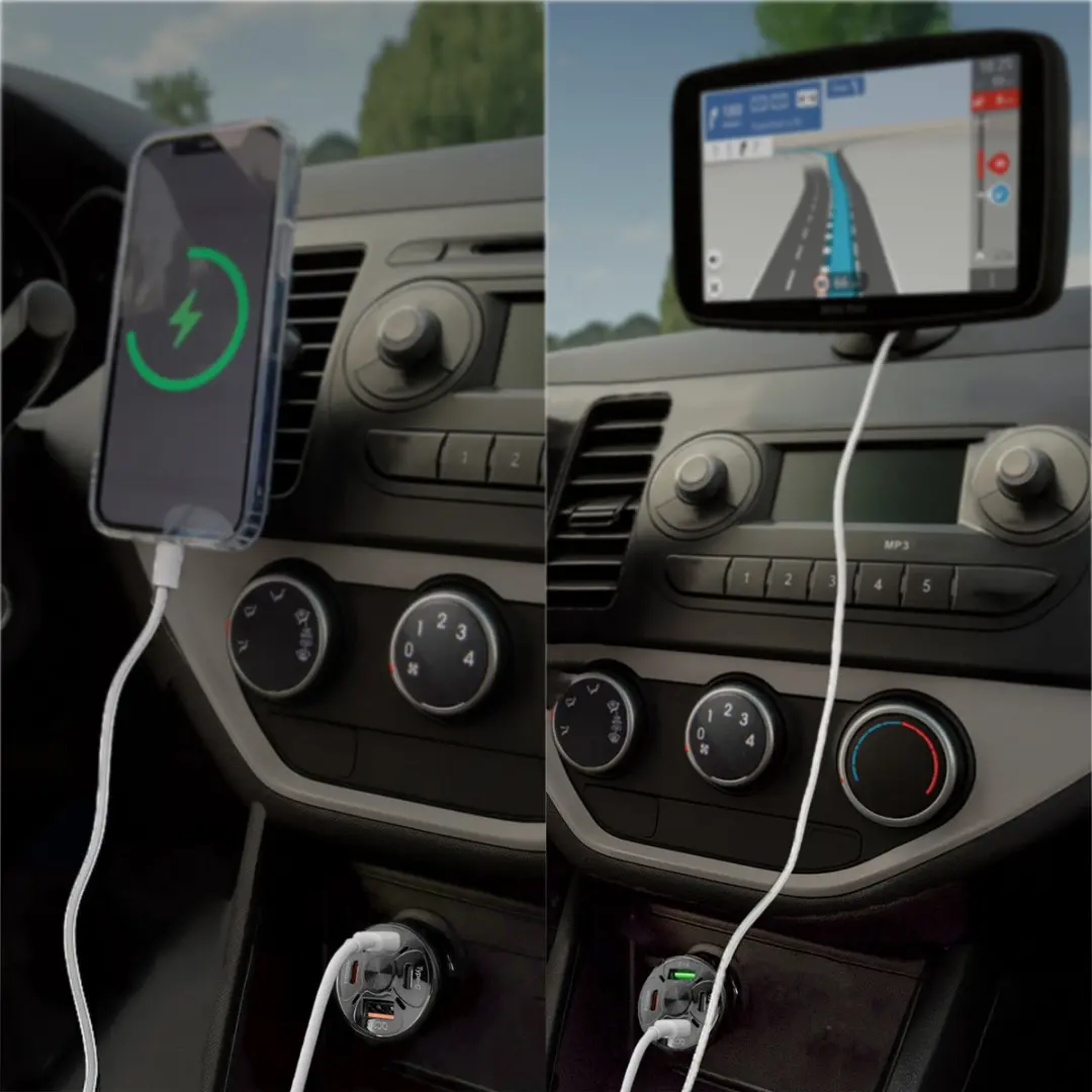 R2B Autolader USB C & USB A 4 Poorten 30W - Zwart