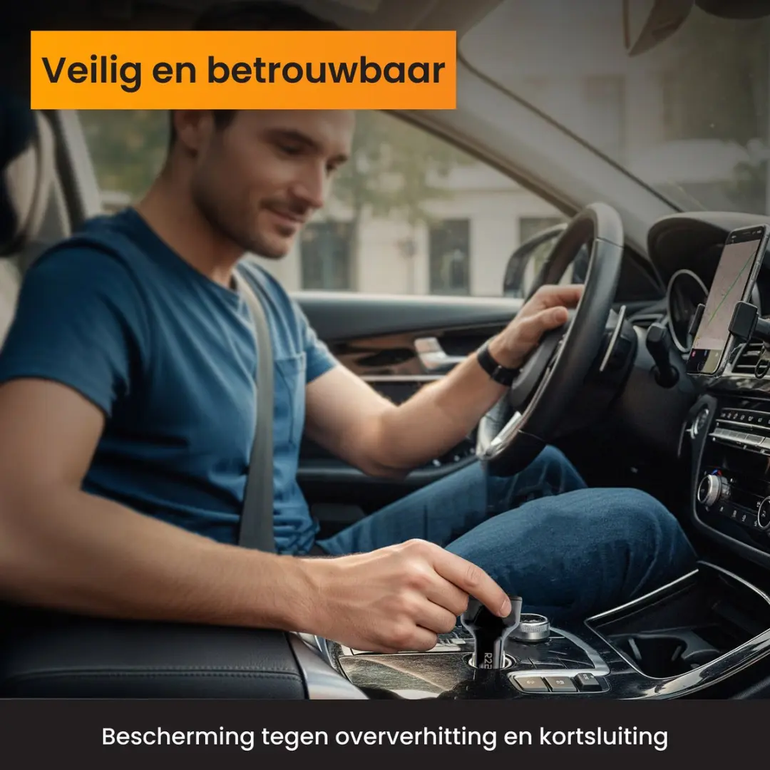 R2B Autolader USB C & USB A 4 Poorten 30W - Zwart
