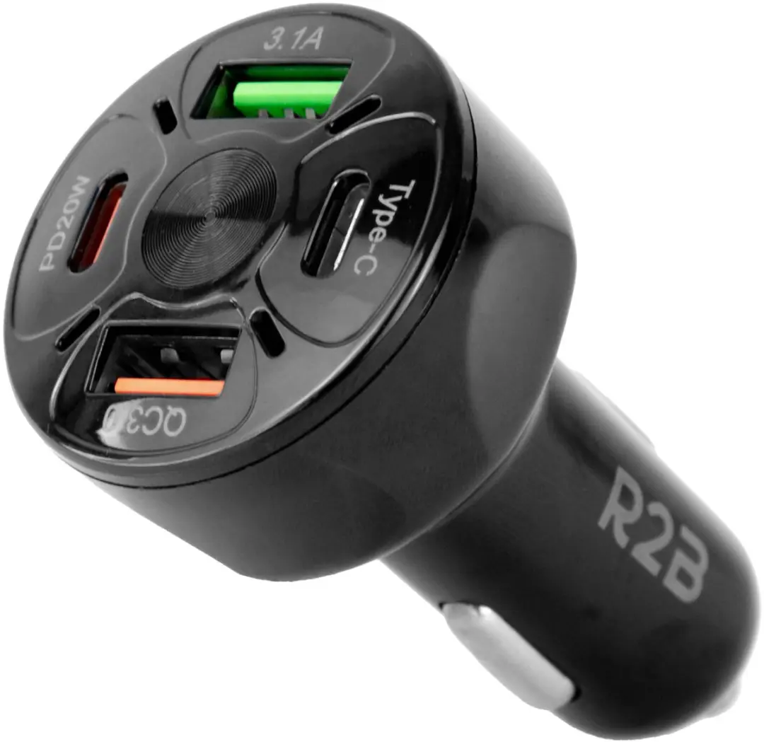 R2B Autolader USB C & USB A 4 Poorten 30W