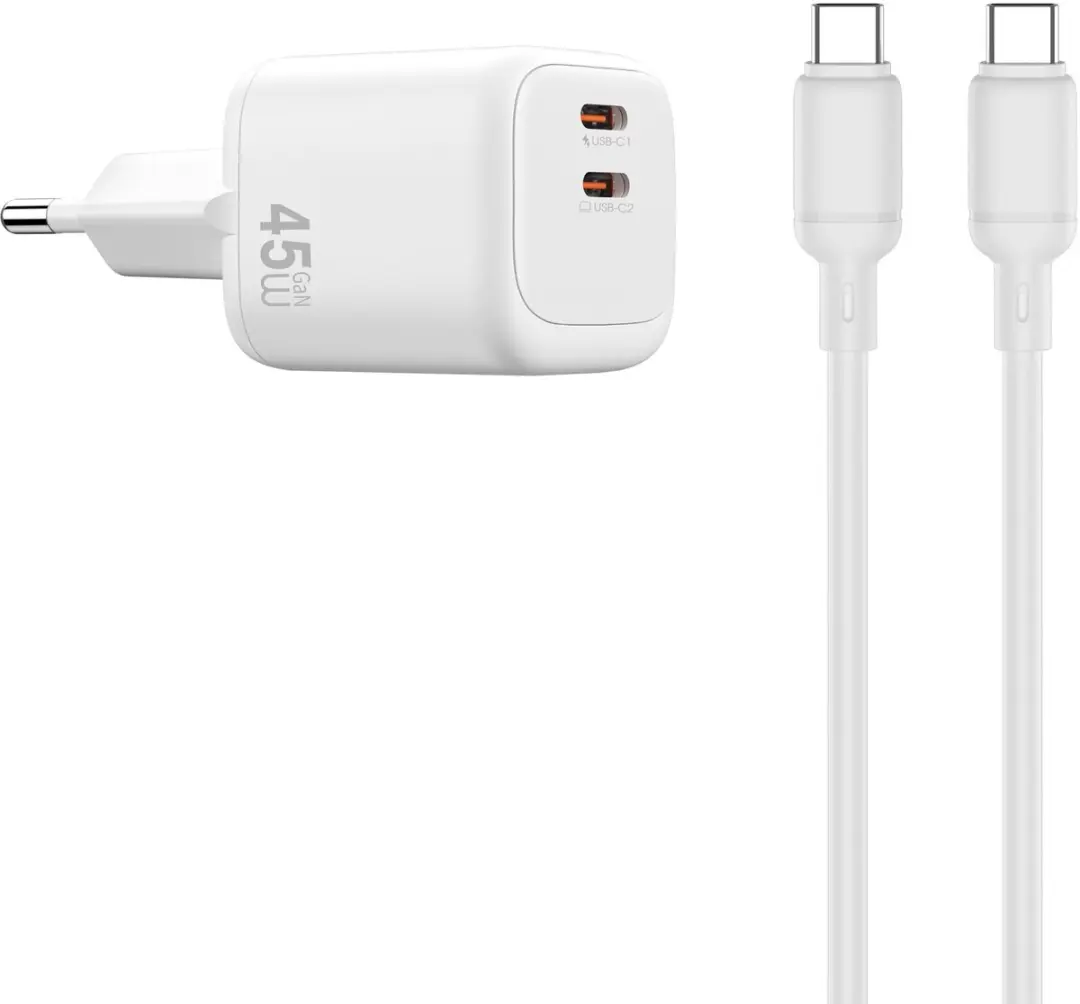 WiWu Oplader Cube 45W USB-C Dual Type-C - 2x PD - Wit