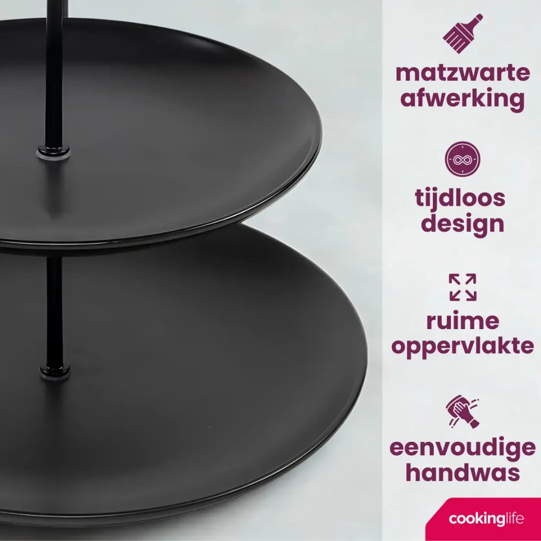 Cookinglife Etagère - 3-laags Ø16/21/26cm - Zwart