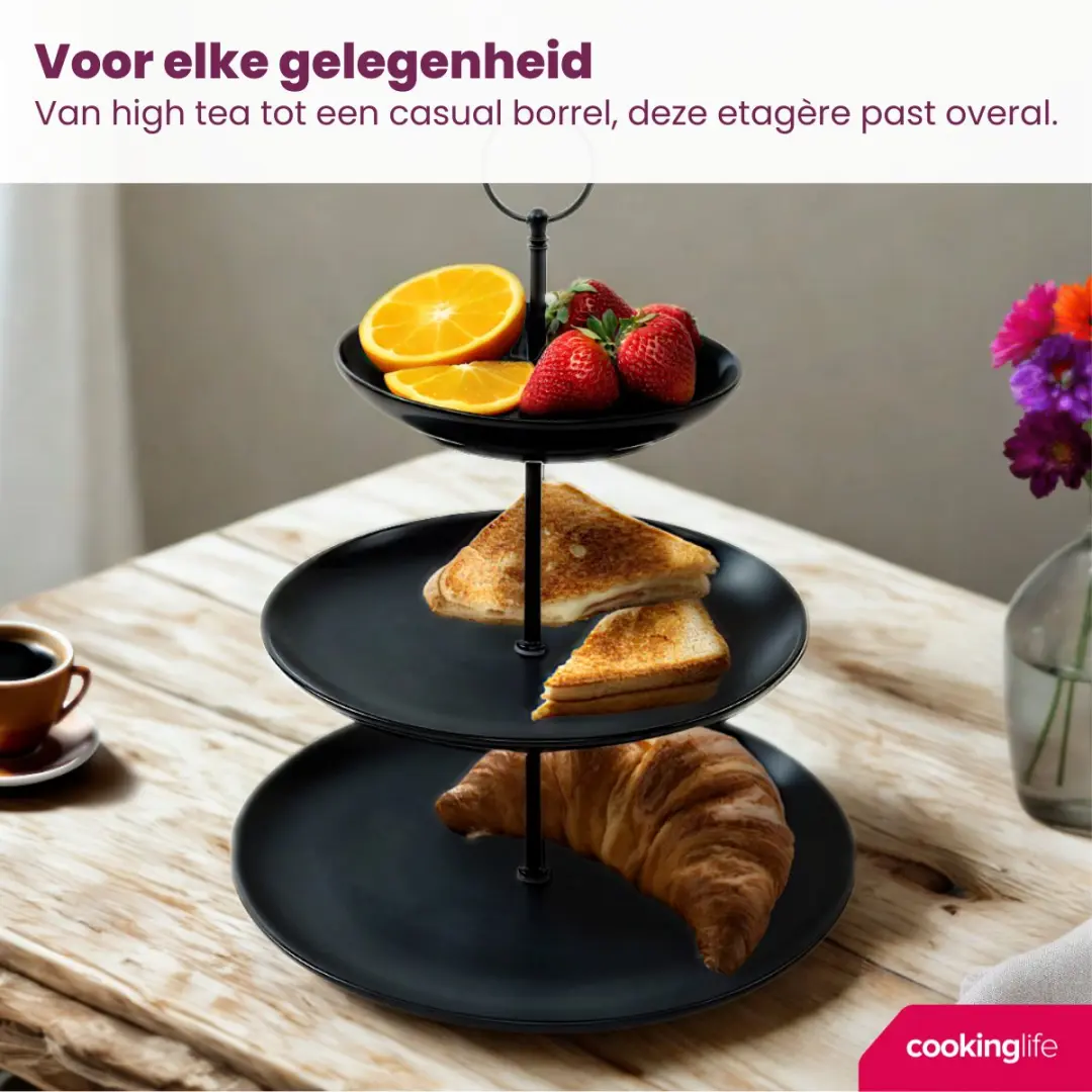 Cookinglife Etagère - 3-laags Ø16/21/26cm - Zwart