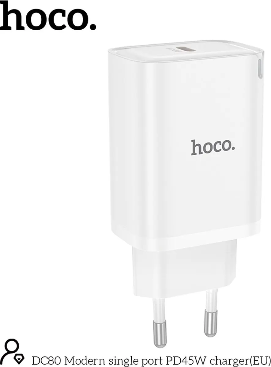 Hoco 45W USB-C Oplader - Wit - PD/QC - MPN 8720867392880 - afbeelding 6 van 6