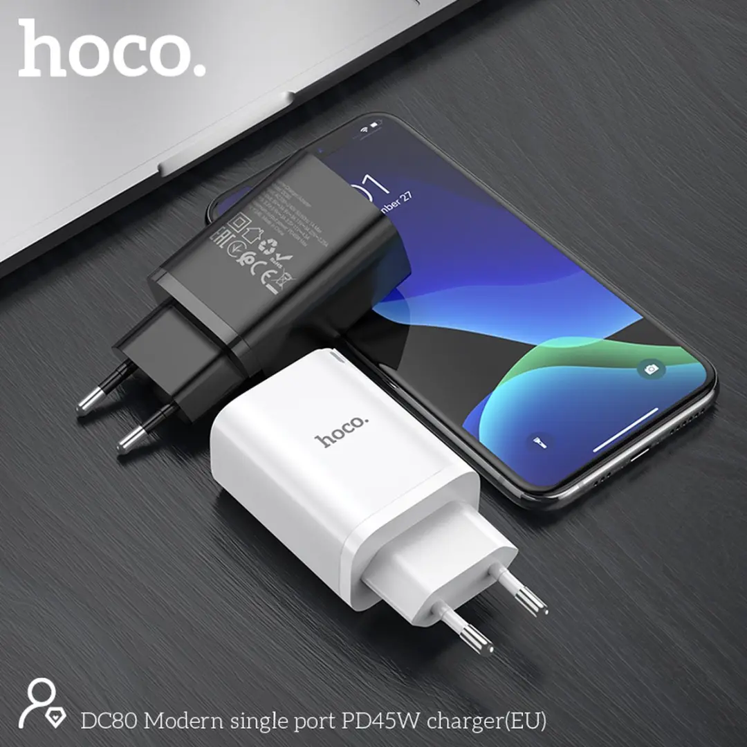 Hoco 45W USB-C Oplader - Wit - PD/QC - MPN 8720867392880