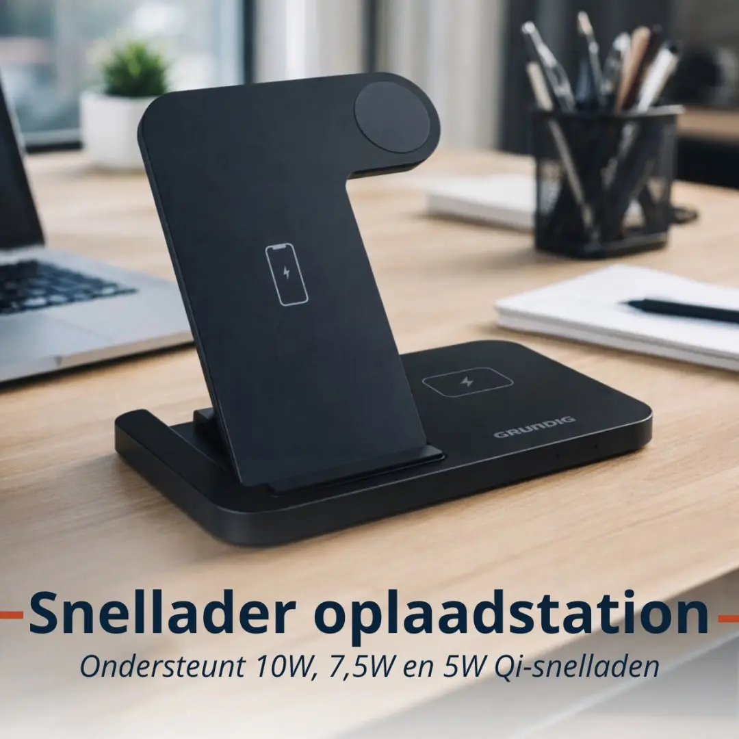 Grundig 3-in-1 Draadloos Oplaadstation - 10W - Zwart