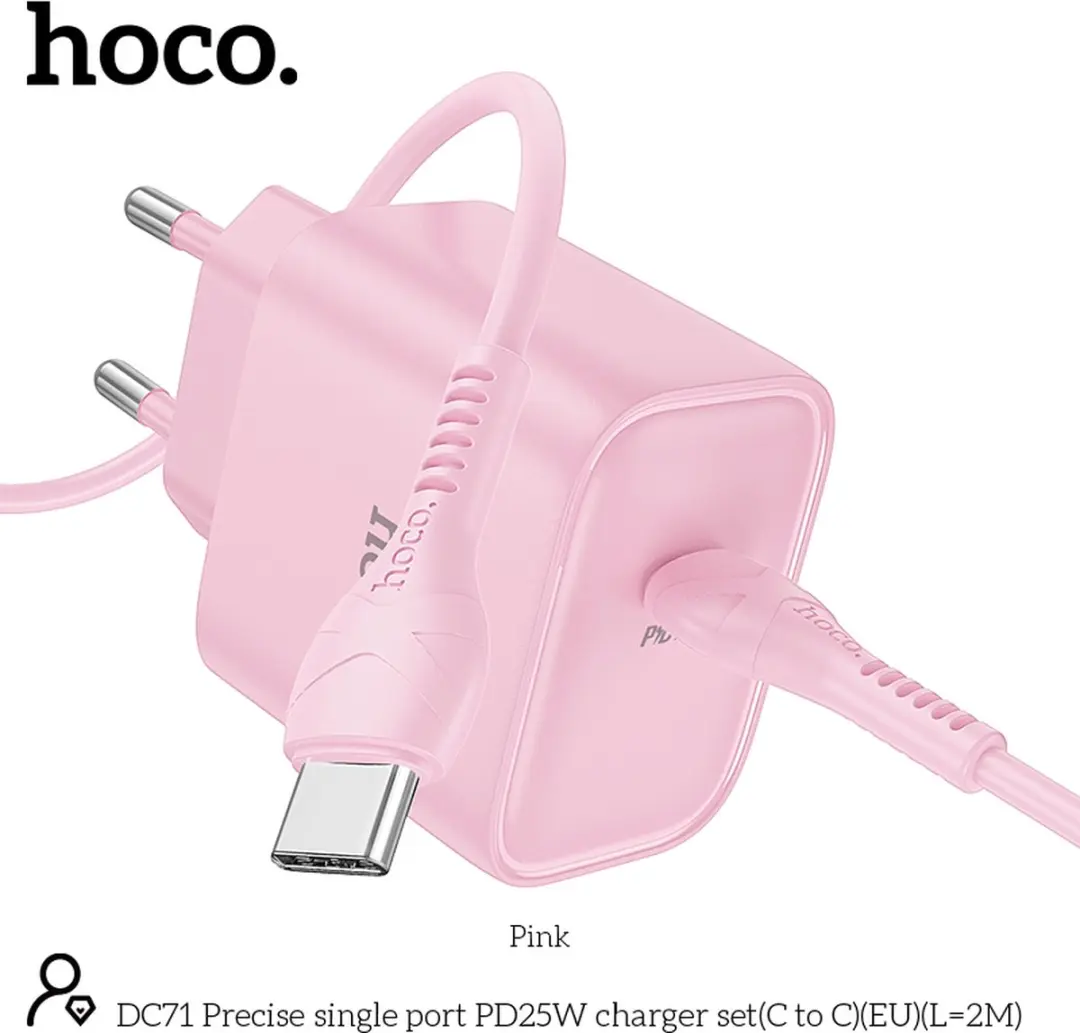 Hoco 25W Type C Snellader Roze - USB-C kabel 2m - Nintendo