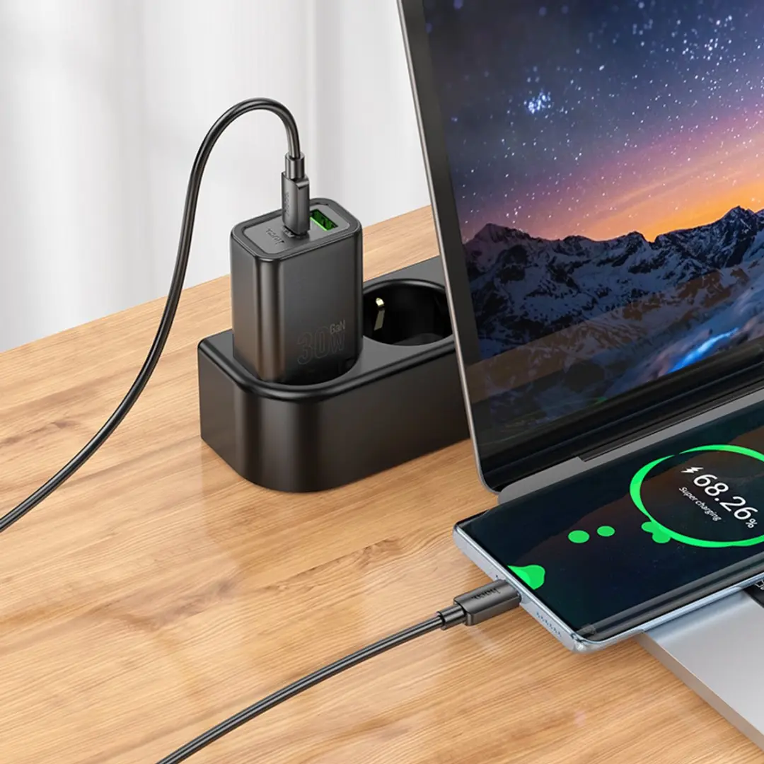 Hoco 30W Snellader - 2x USB-C - Wit