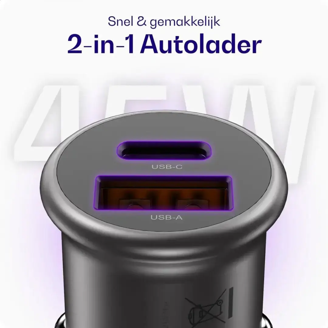 Buddi Power USB-C Autolader 45W - 2 Poorten - Zwart