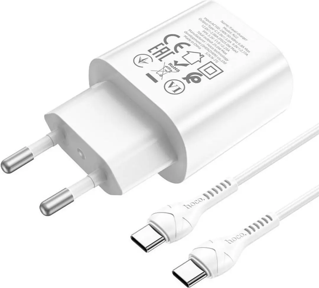 Hoco USB-C Snellader 25W Power Delivery - Wit - afbeelding 6 van 6