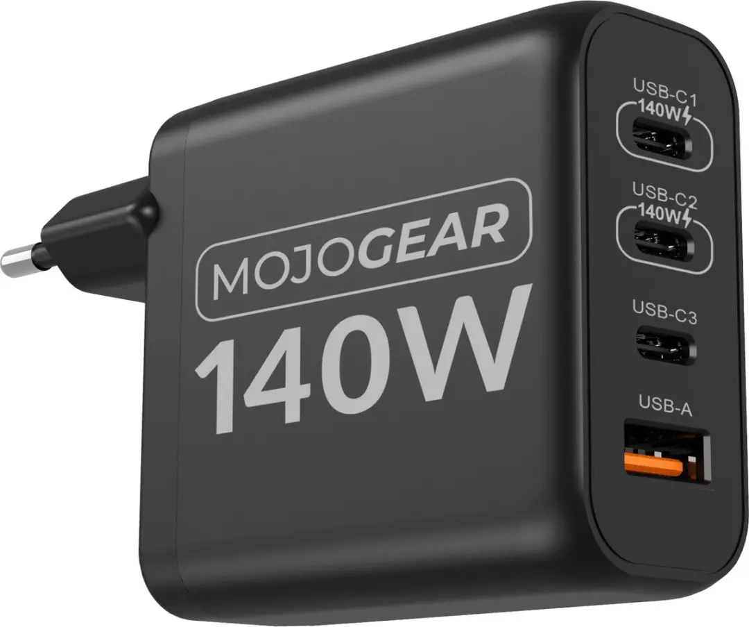 MOJOGEAR CHARGE+ 140W Oplader - 4 Poorten - USB-C 3m - Zwart