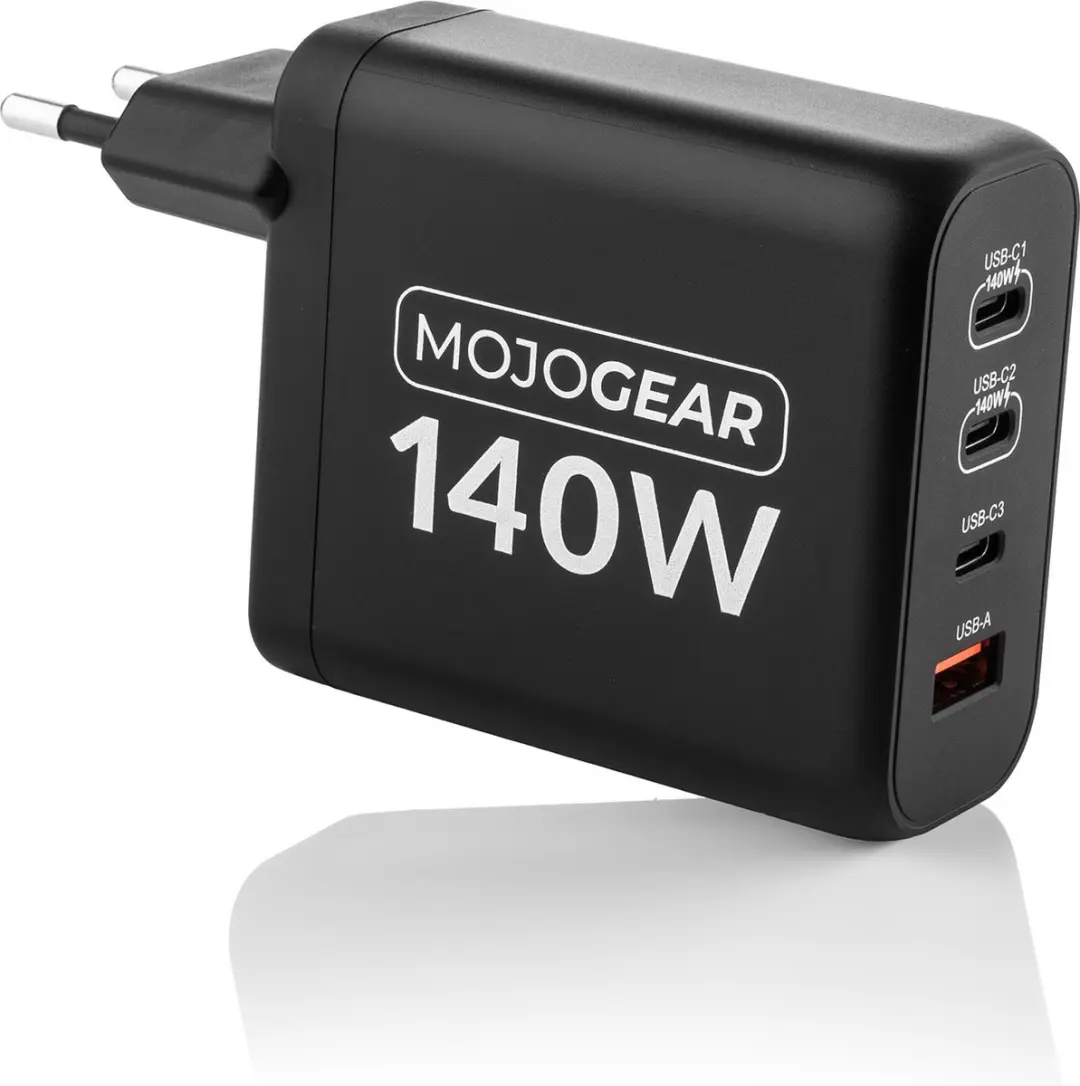 MOJOGEAR CHARGE+ 140W Oplader - 4 Poorten - USB-C 3m - Zwart