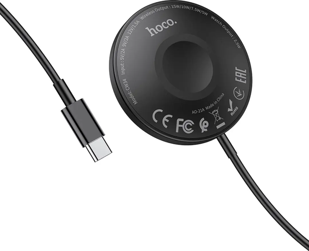 Hoco CW34 Draadloze Oplader 15W - iPhone MagSafe & Apple Watch Wit