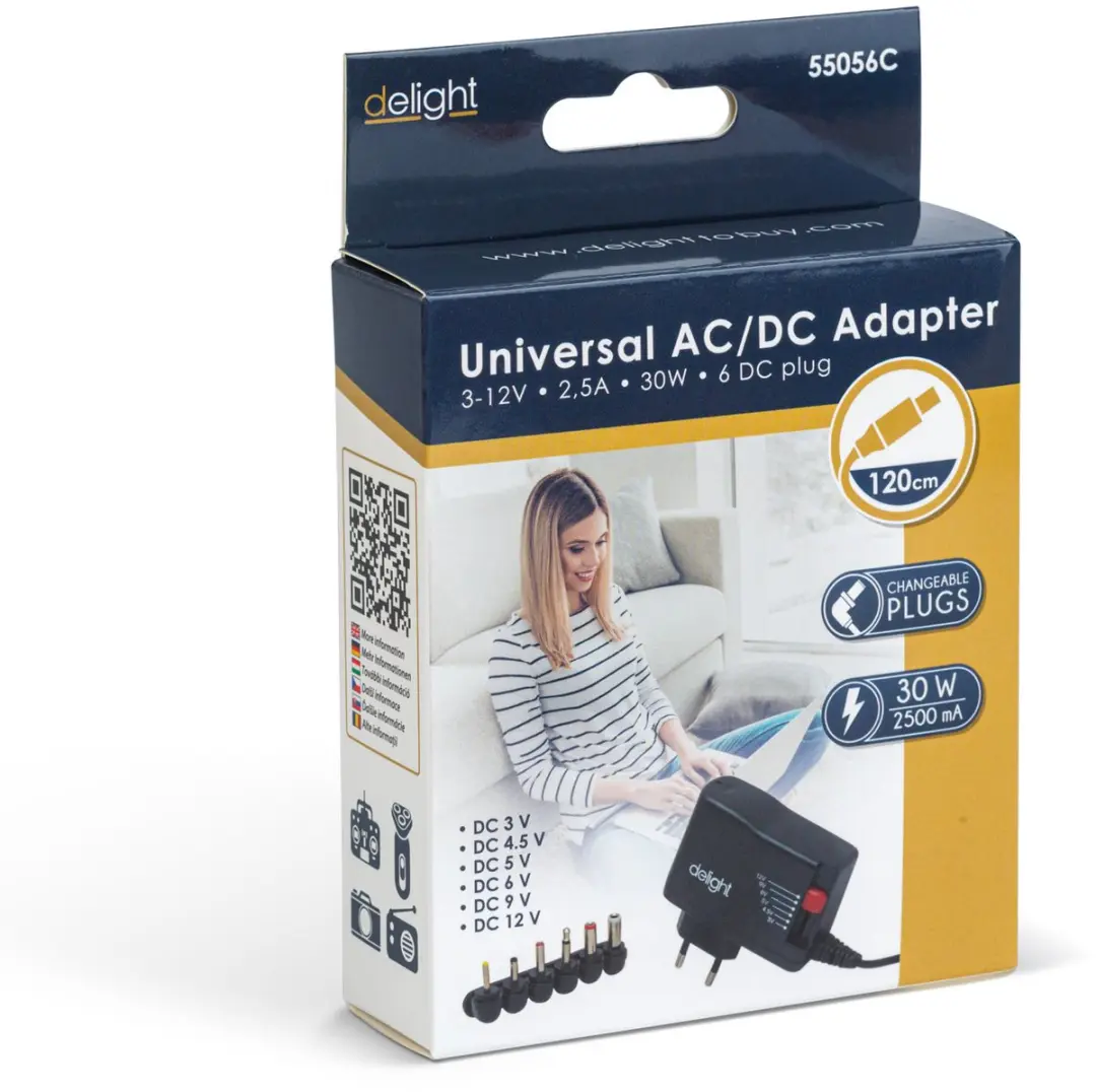 Delight Universele Adapter 55056C - 30W 3V-12V - 2500mA - Zwart