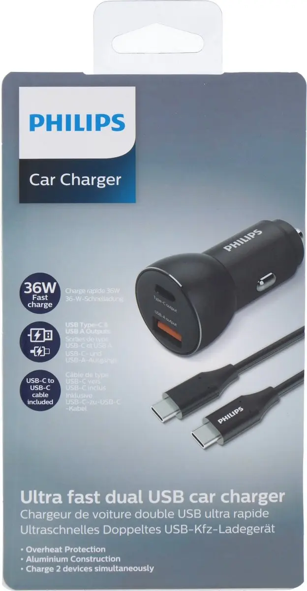 Philips Autolader DLP2521C/04 - 36W - 2x USB - Zwart - afbeelding 2 van 2