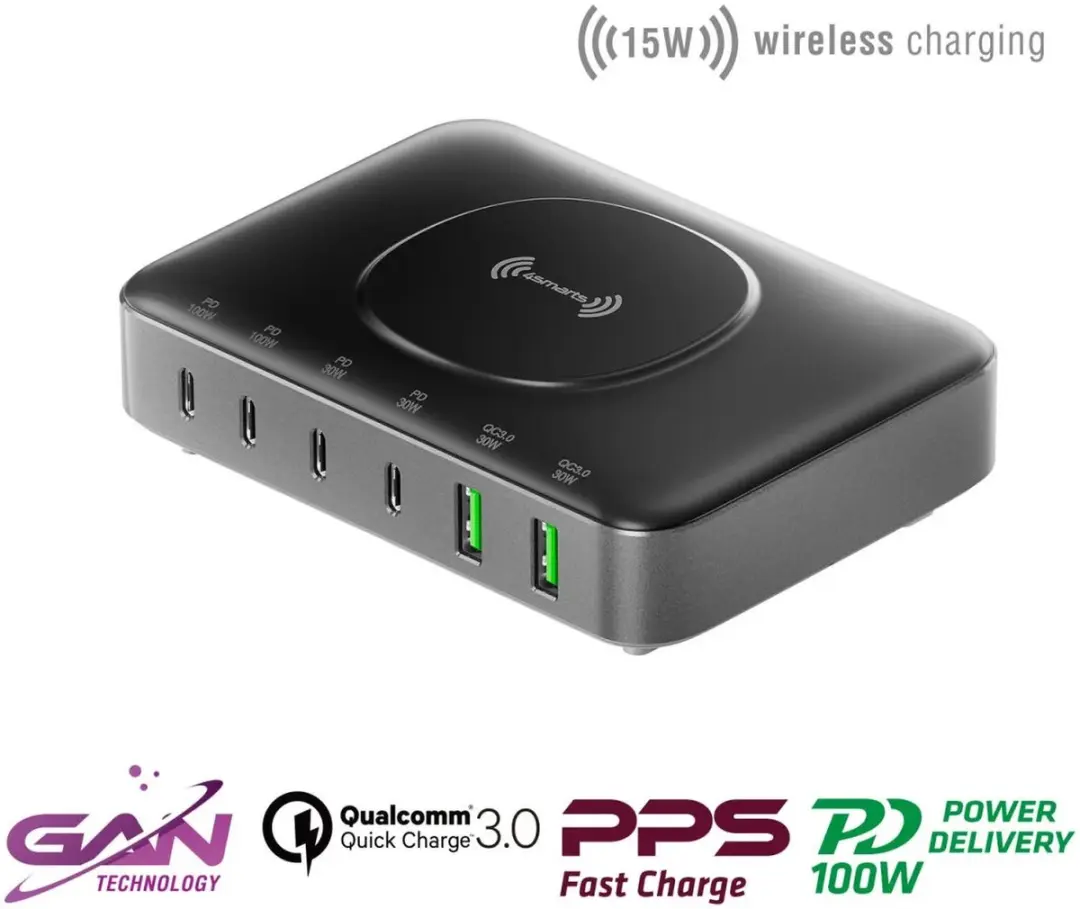 4Smarts 100W 7-in-1 GaN Oplaadstation - Zwart/Grijs
