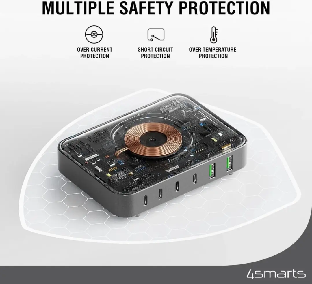 4Smarts 100W 7-in-1 GaN Oplaadstation - Zwart/Grijs
