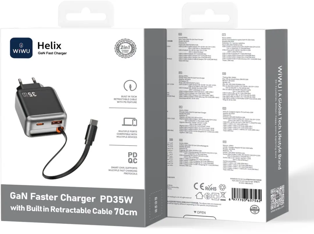 WiWu Helix PD35W Oplader 35W - 2x USB-C - Zwart