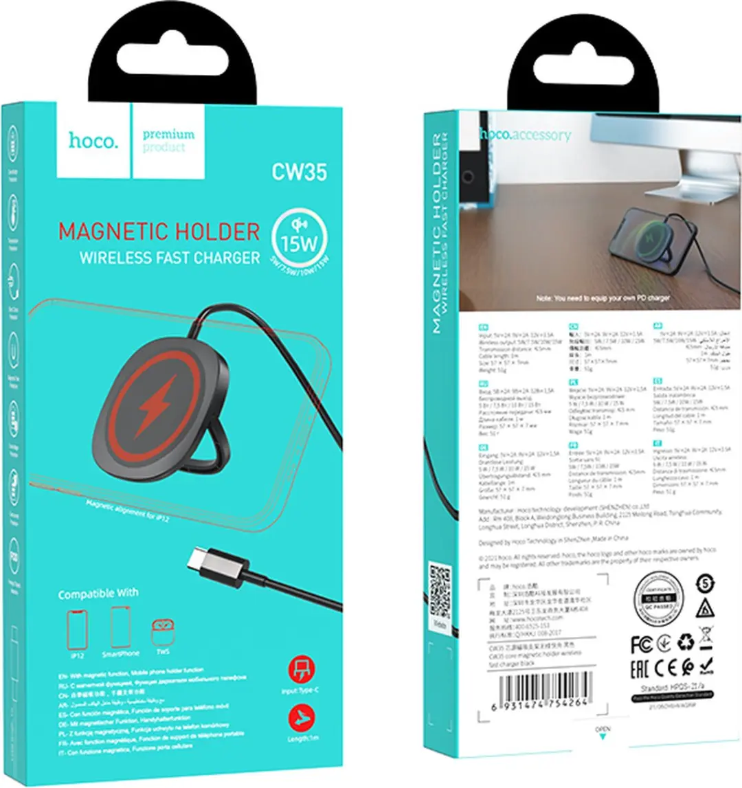 Hoco CW35 Draadloze Oplader MagSafe 15W - Zwart