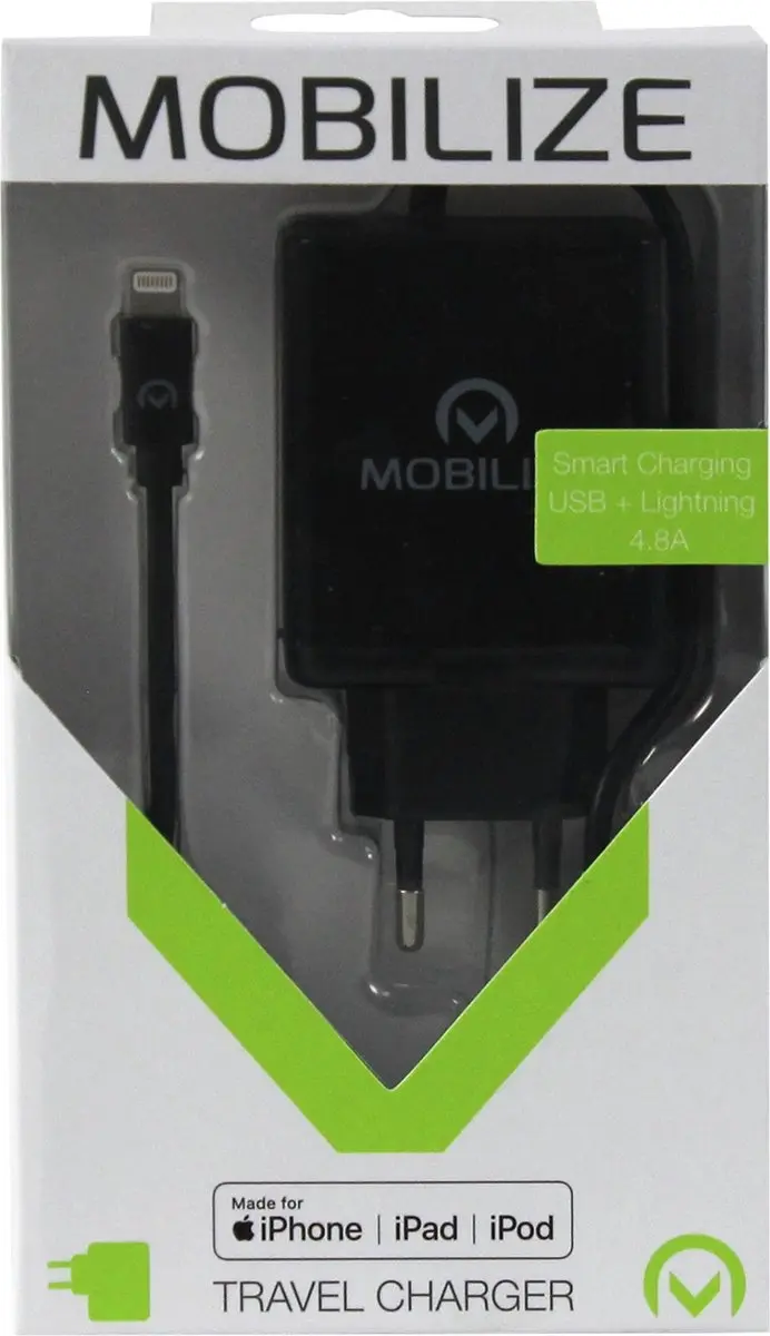 Mobilize Thuislader MOB-TC-024 USB & Apple Lightning - 4.8A - Zwart