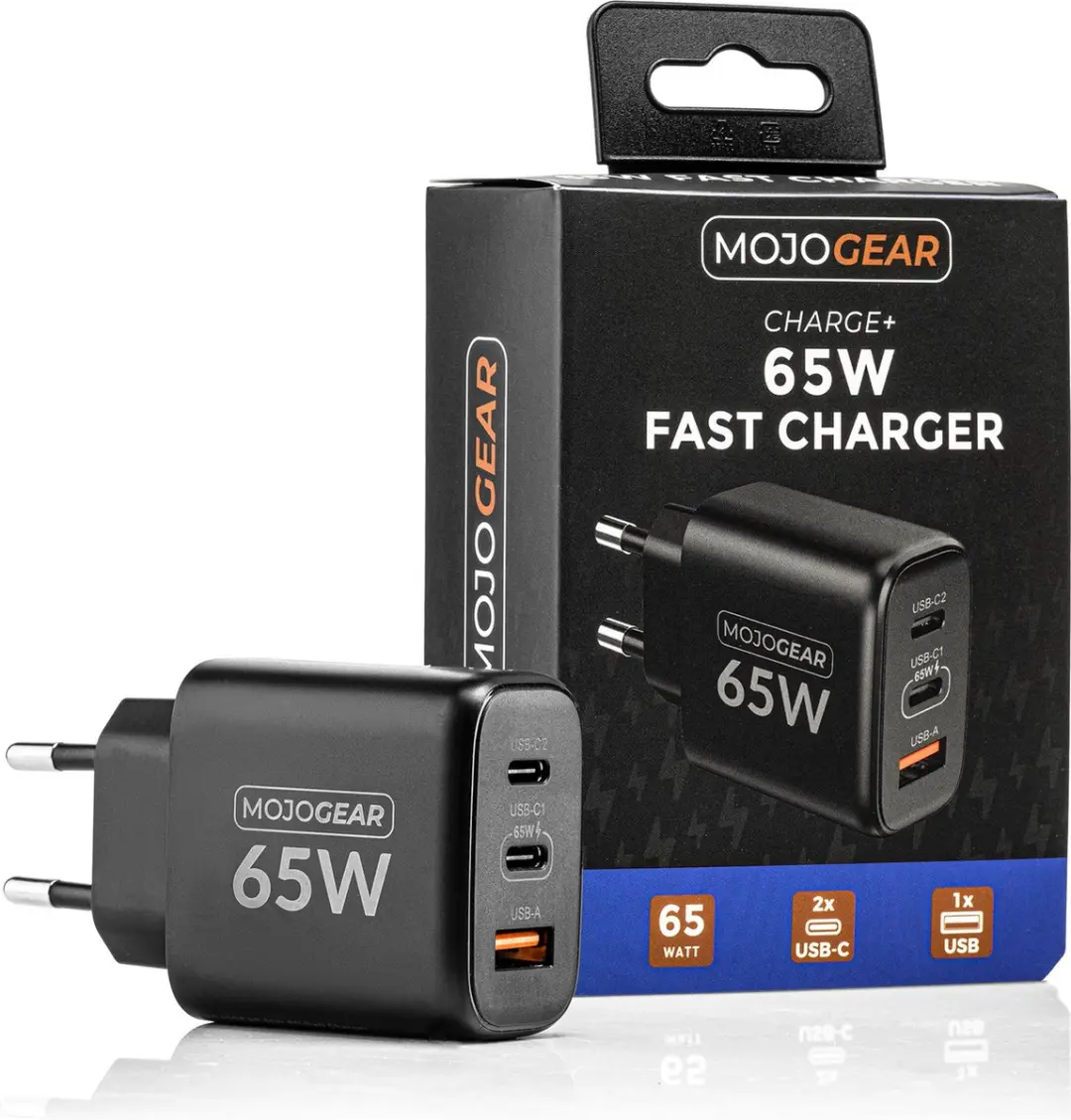 MOJOGEAR CHARGE+ MG-C01 Snellader 65W - USB-C Kabel 1,5m Zwart