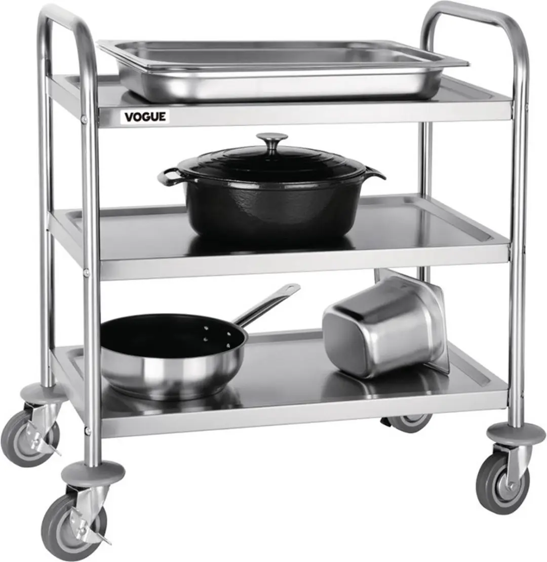 Vogue HTF993 Serveerwagen - 3 Bladen - RVS - 71x40,5x82,5cm