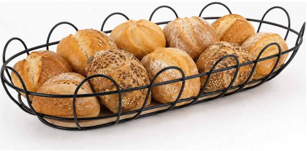 Cosy&Trendy Broodmandje - Metaal/Hout 40x15x8cm - Zwart/Beige