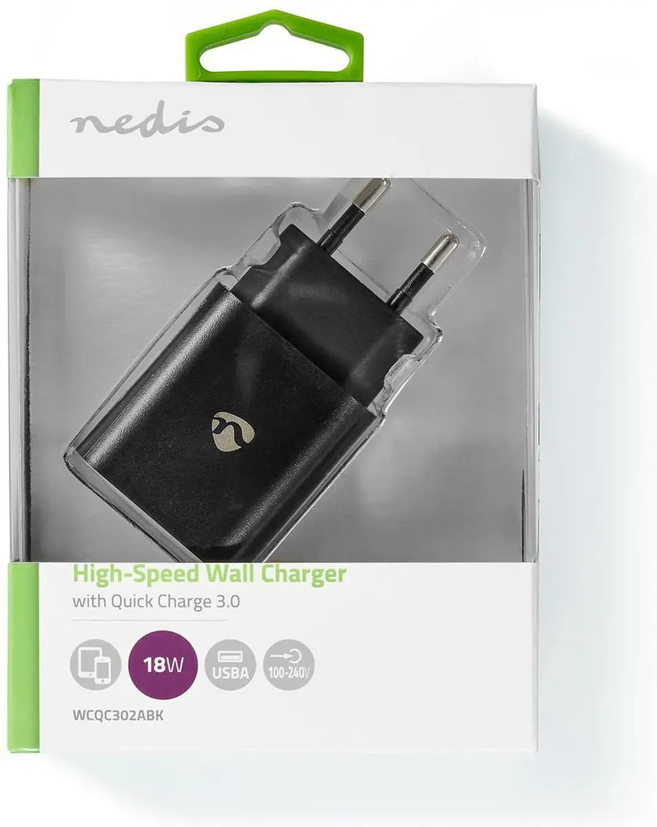 Nedis WCQC302ABK Oplader 18W - USB-A - Zwart - afbeelding 6 van 6