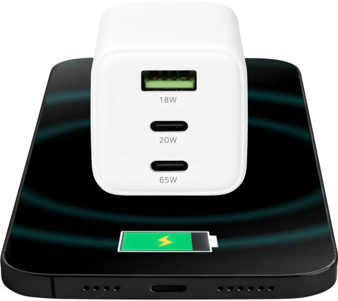 Mobiparts MP-128488 Universele GaN Snellader 65W - USB-C/USB-A - Wit