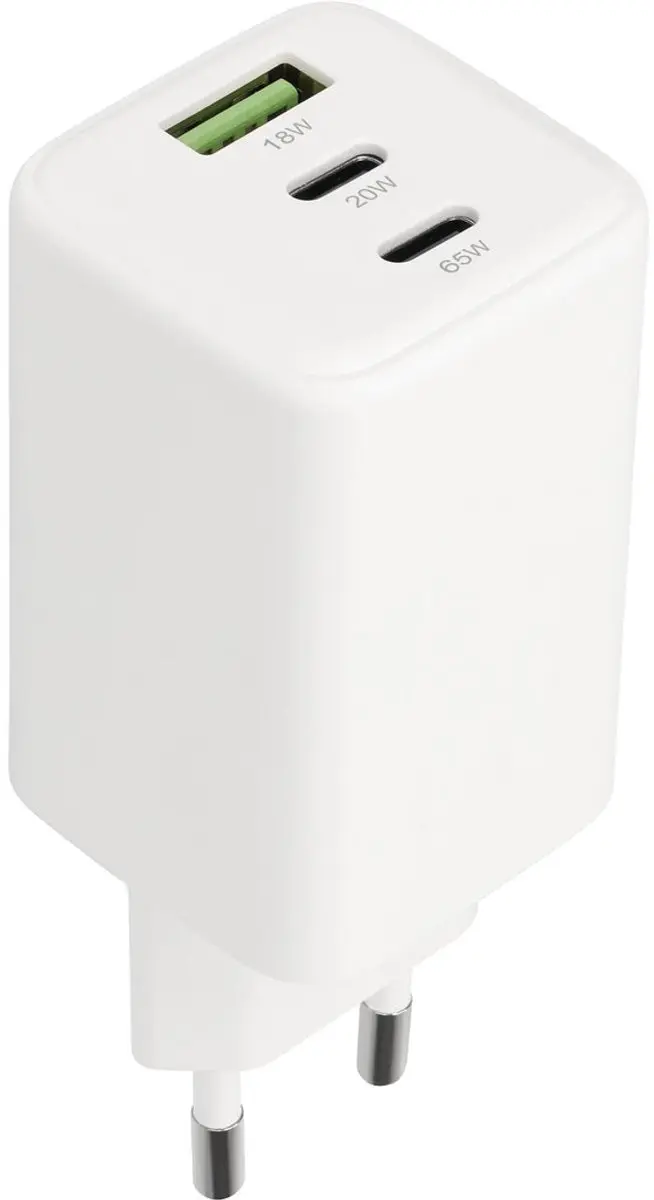 Mobiparts MP-128488 Universele GaN Snellader 65W - USB-C/USB-A - Wit