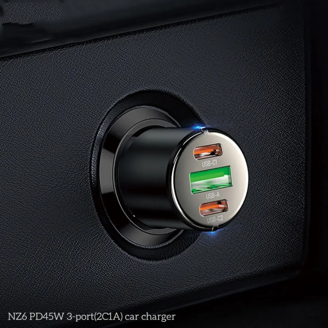 Hoco 3A USB/USB-C Auto Snellader 45W - Zwart - afbeelding 6 van 6