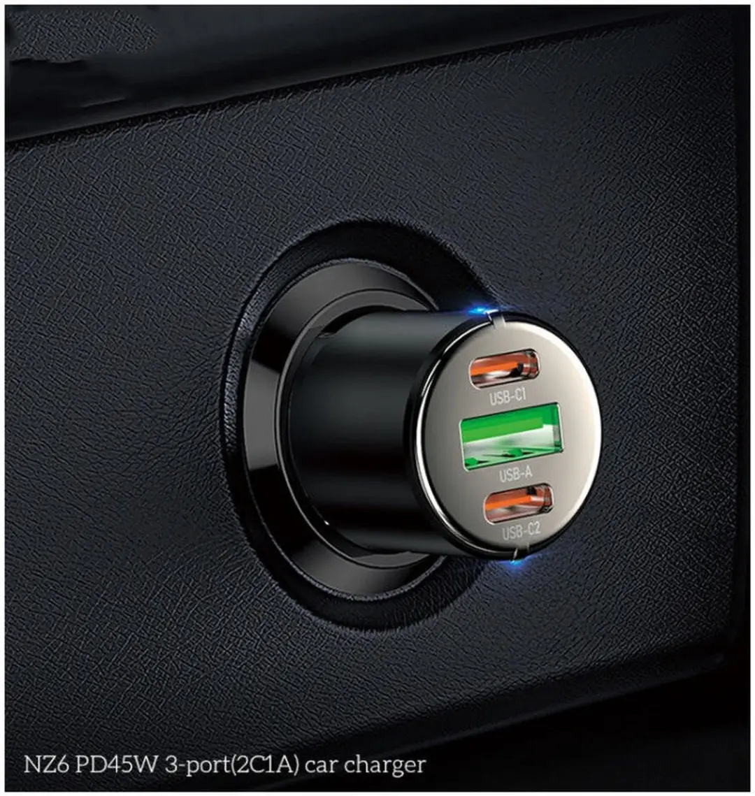 Hoco 3A USB/USB-C Auto Snellader 45W - Zwart