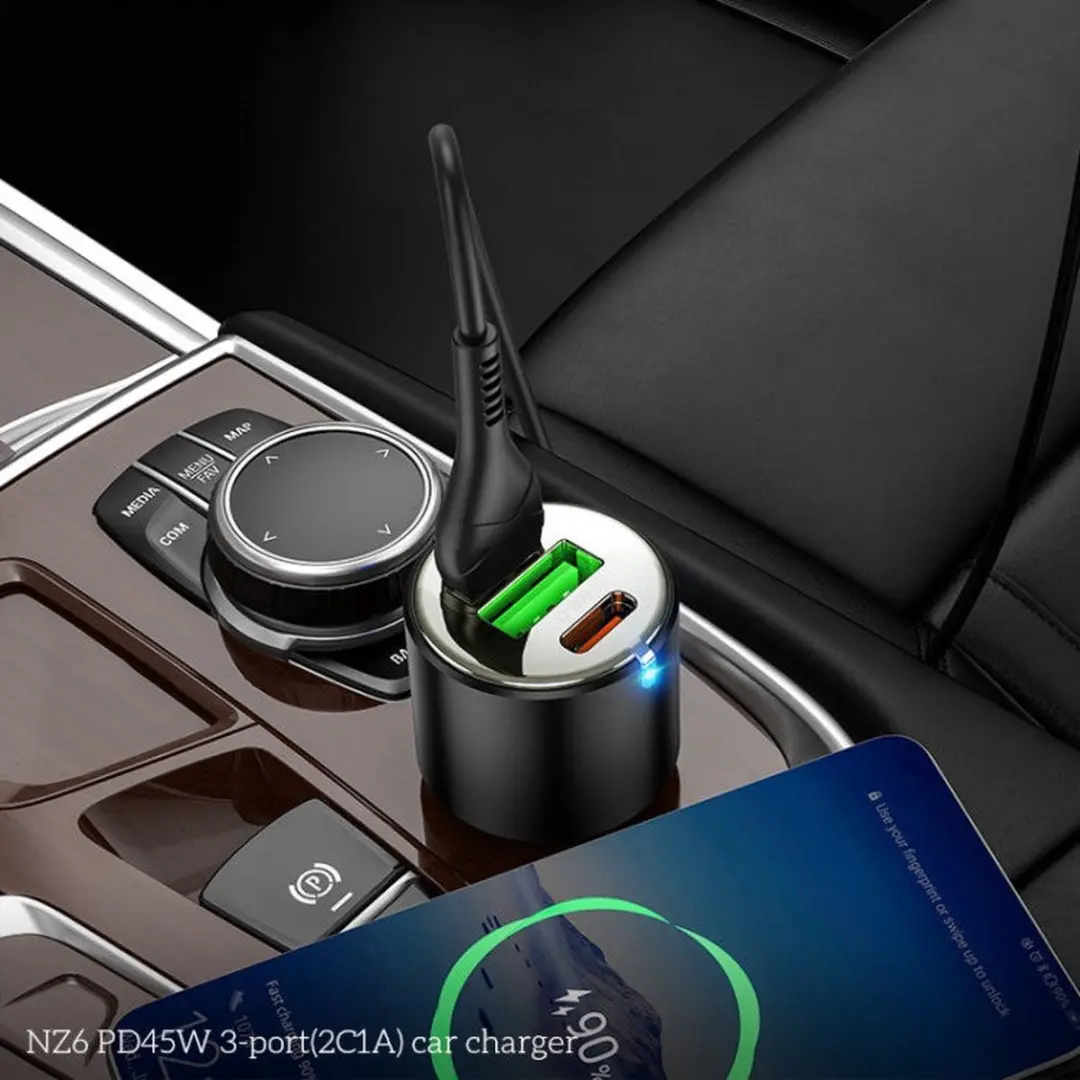 Hoco 3A USB/USB-C Auto Snellader 45W - Zwart