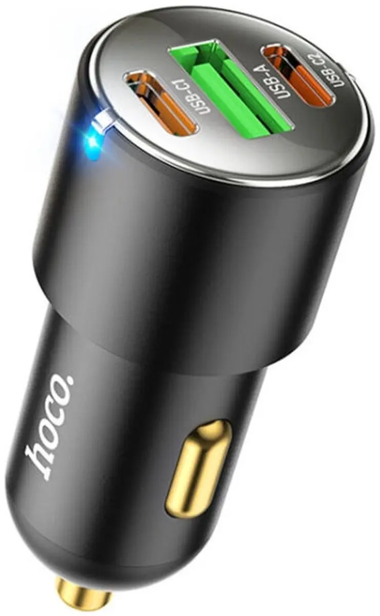 Hoco 3A USB/USB-C Auto Snellader 45W - Zwart