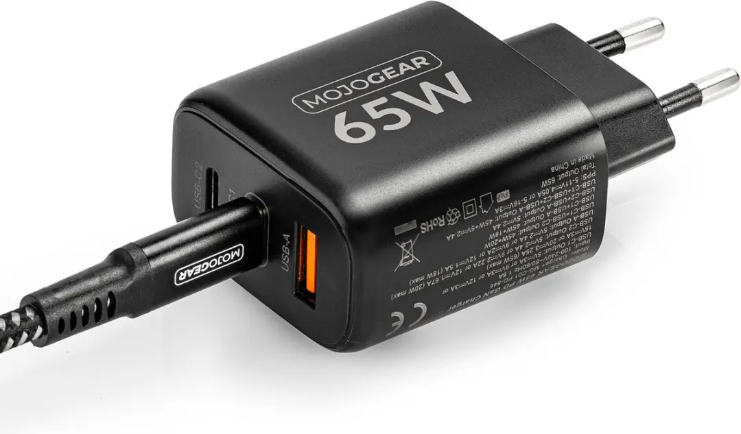 MOJOGEAR CHARGE+ MG-C01 65W Snellader - 3 Outputs - Zwart