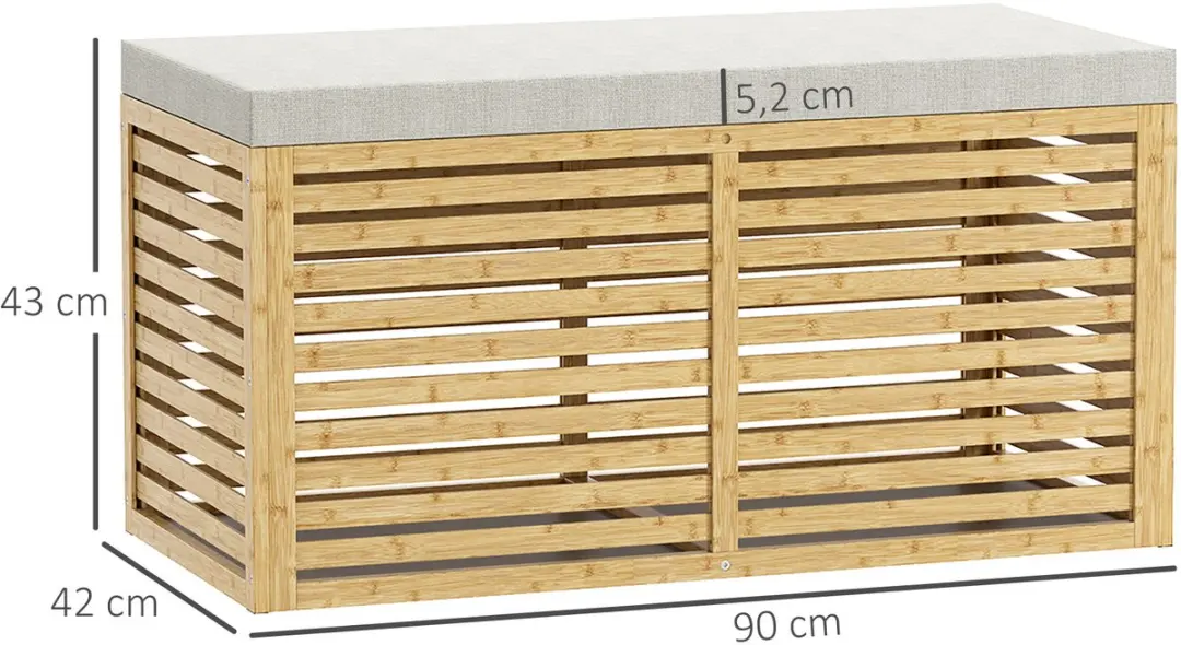 Homcom Opbergpoef 90x42x43cm - Grijs & Natuur - 122L