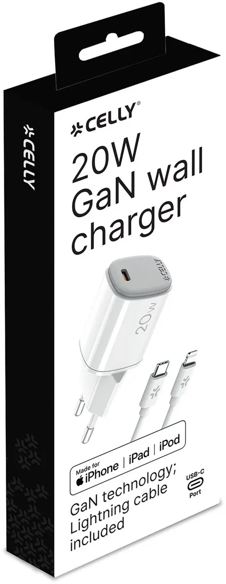 Celly UPTC1USBC20WCTL Thuislader - 20W - USB-C naar Lightning Kabel - Wit