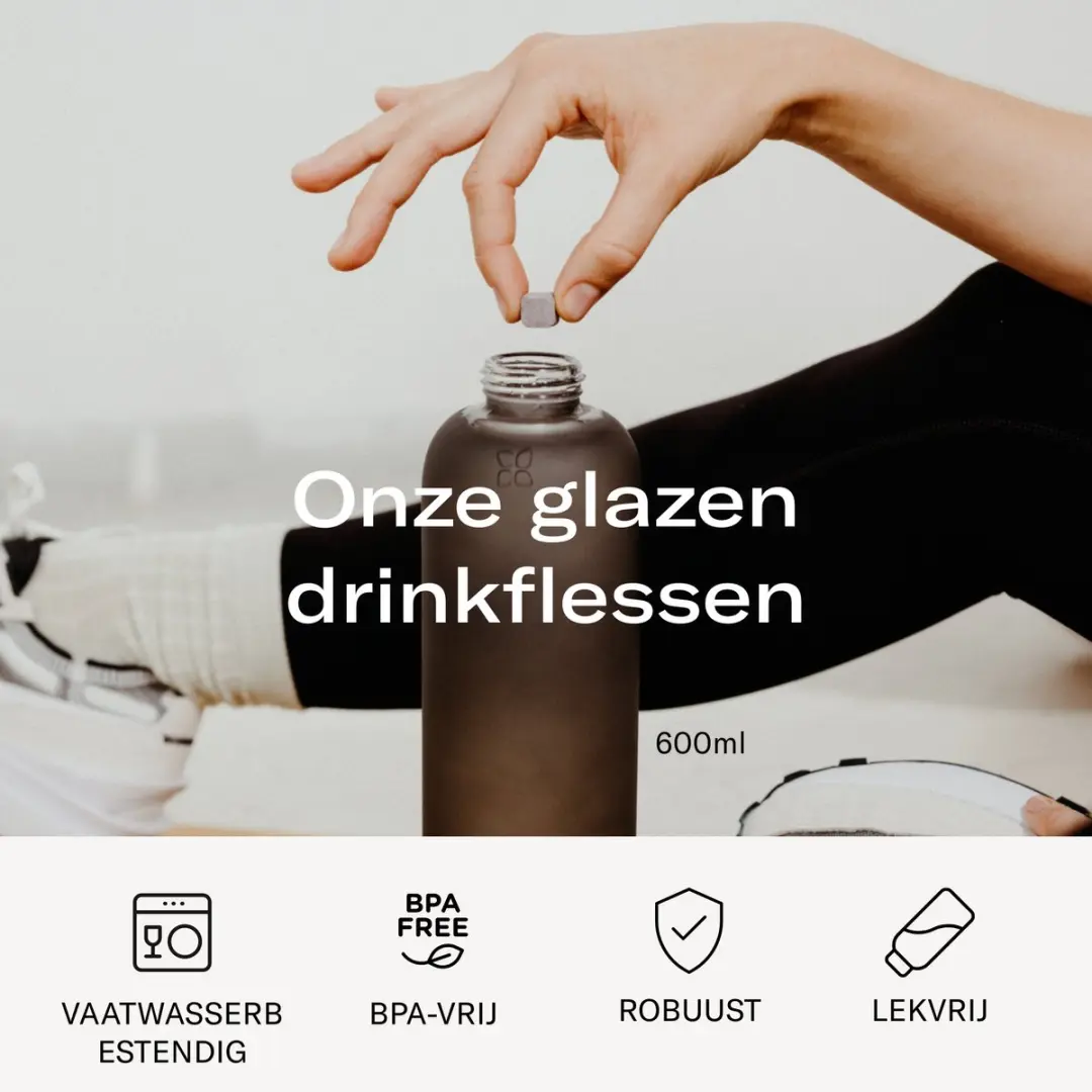 Waterdrop Flair Melange Glazen Drinkfles 600ml - Neopreen hoes & Bamboe dop