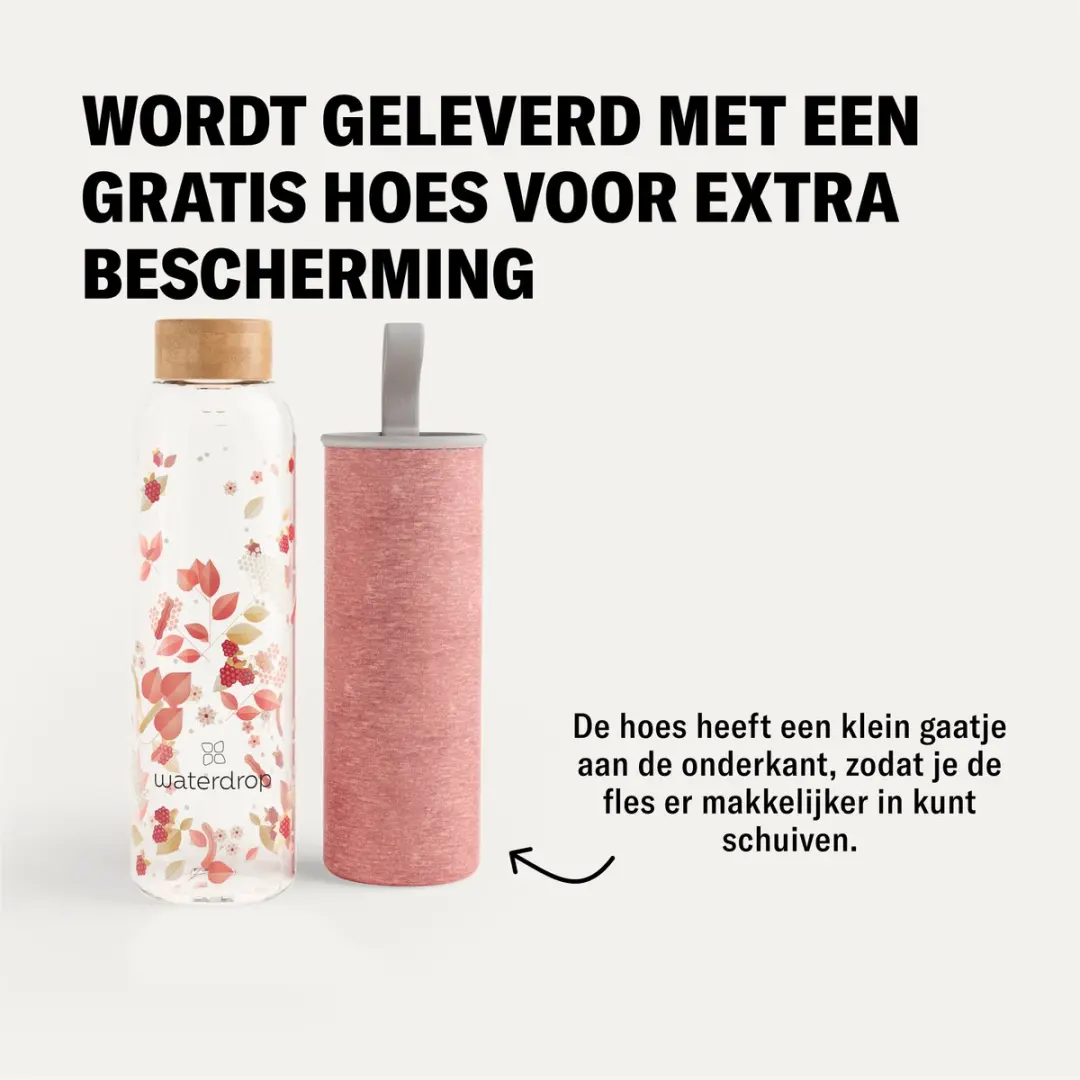 Waterdrop Flair Melange Glazen Drinkfles 600ml - Neopreen hoes & Bamboe dop - afbeelding 6 van 6