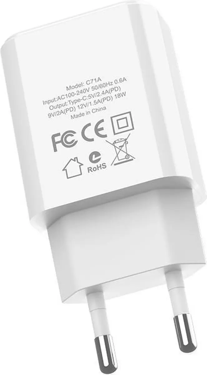 Hoco C71A Star Speed PD3.0 Oplader 18W - USB-C Lightning Kabel - Wit